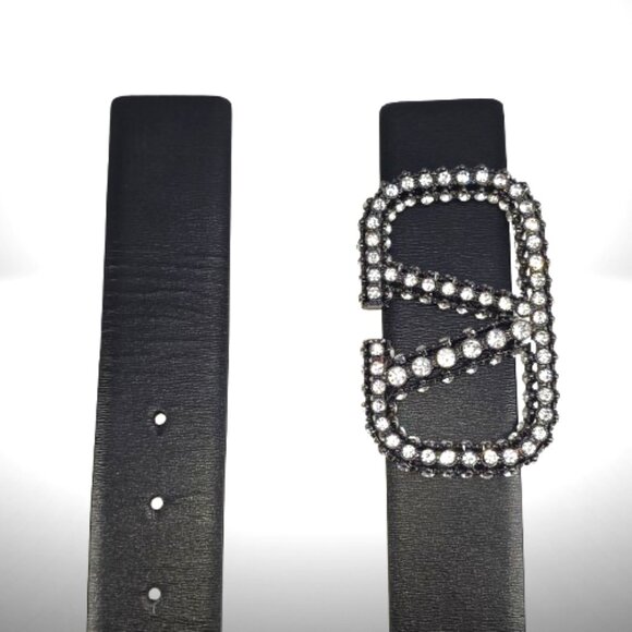 Valentino Garavani Black Leather VLOGO Crystal Belt Size 95/38 main image 4